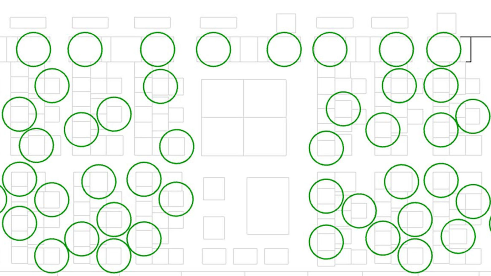 An image from Gensler showing a floorplan marked with 6 foot circles.